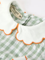 Cotton Romper, Plaid, Pumpkin Bow, Peter Pan Collar by Rylee Faith Designs