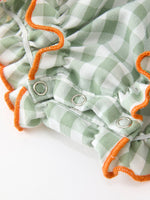 Cotton Romper, Plaid, Pumpkin Bow, Peter Pan Collar by Rylee Faith Designs