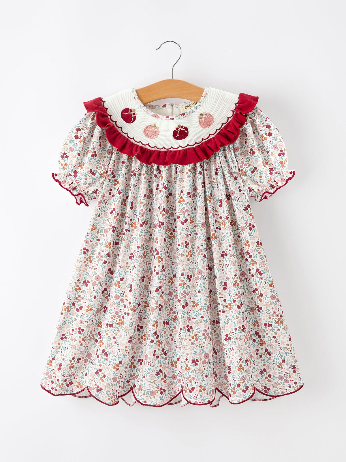 Fall Pumpkin Embroidery Girls Dress Floral Ruffle Collar Dress by Rylee Faith Designs