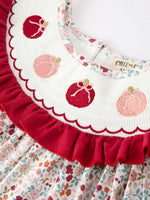 Fall Pumpkin Embroidery Girls Dress Floral Ruffle Collar Dress by Rylee Faith Designs