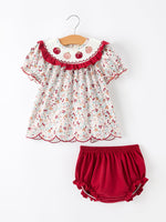 Fall Pumpkin Embroidery Baby Girl Outfit Set Red Bloomer Set by Rylee Faith Designs