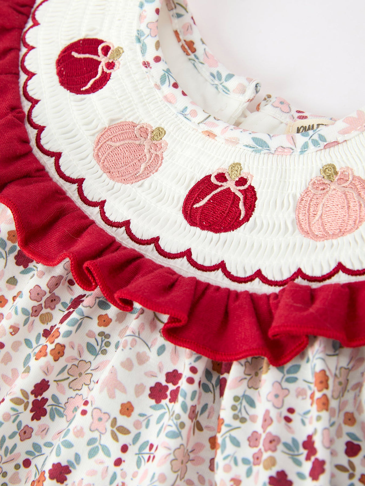 Fall Pumpkin Embroidery Baby Girl Outfit Set Red Bloomer Set by Rylee Faith Designs