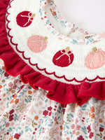 Fall Pumpkin Embroidery Baby Girl Outfit Set Red Bloomer Set by Rylee Faith Designs