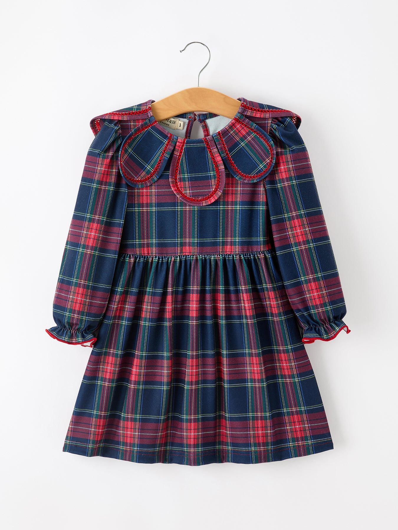 Polyester Blend Dress, Fall Plaid, Petal Collar, Puff Sleeve, Long