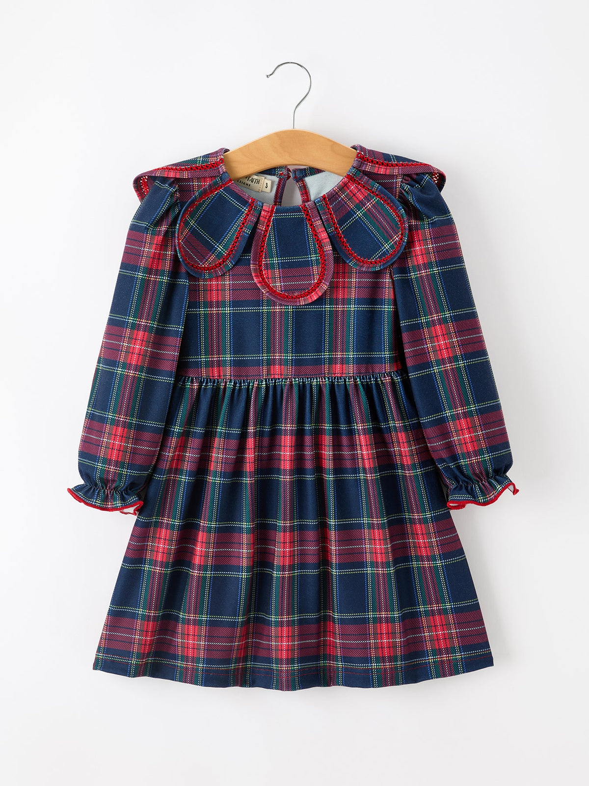 Polyester Blend Dress, Fall Plaid, Petal Collar, Puff Sleeve, Long by Rylee Faith Designs