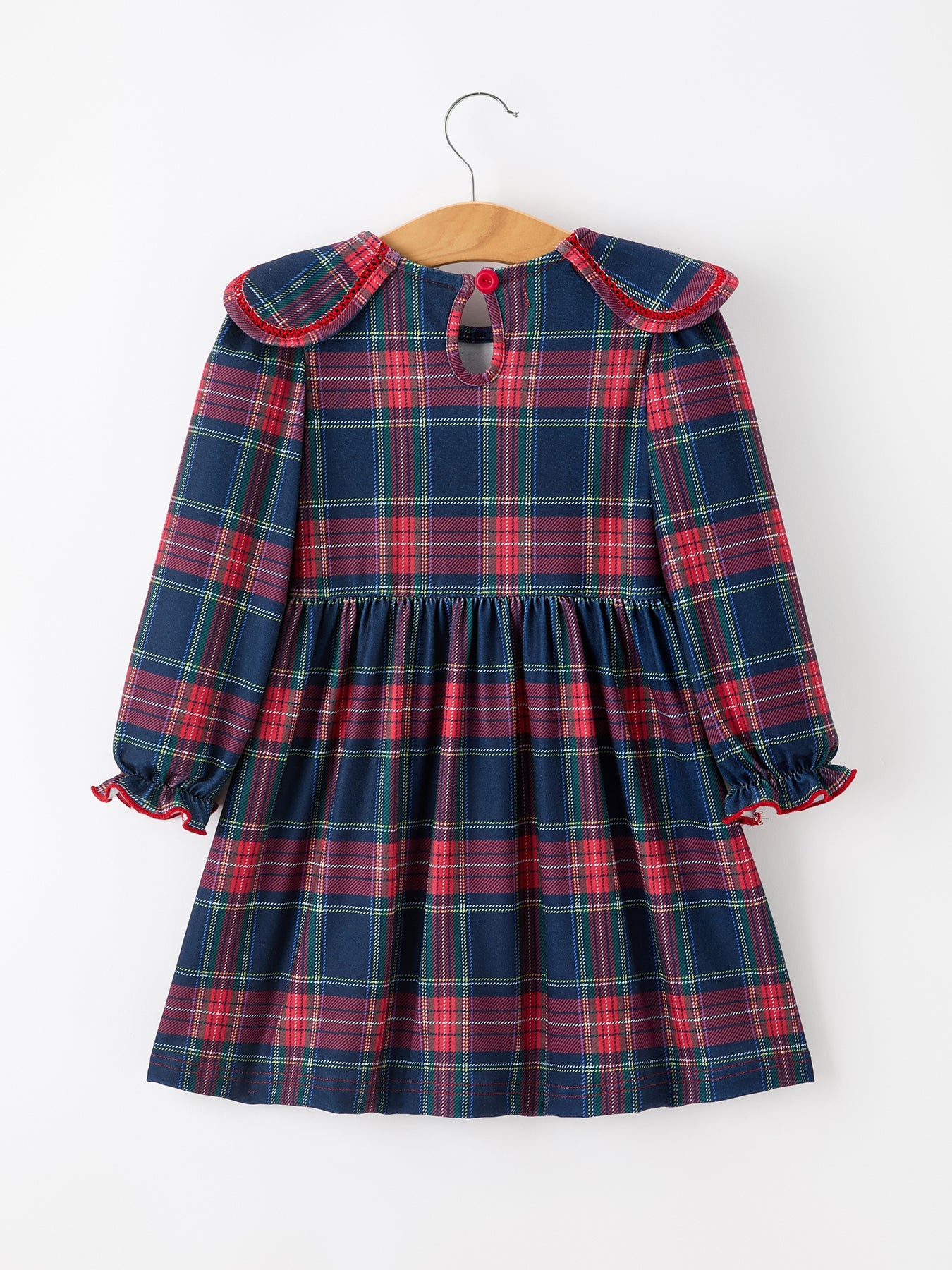 Polyester Blend Dress, Fall Plaid, Petal Collar, Puff Sleeve, Long