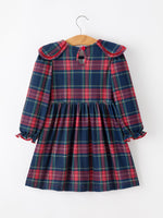 Polyester Blend Dress, Fall Plaid, Petal Collar, Puff Sleeve, Long by Rylee Faith Designs