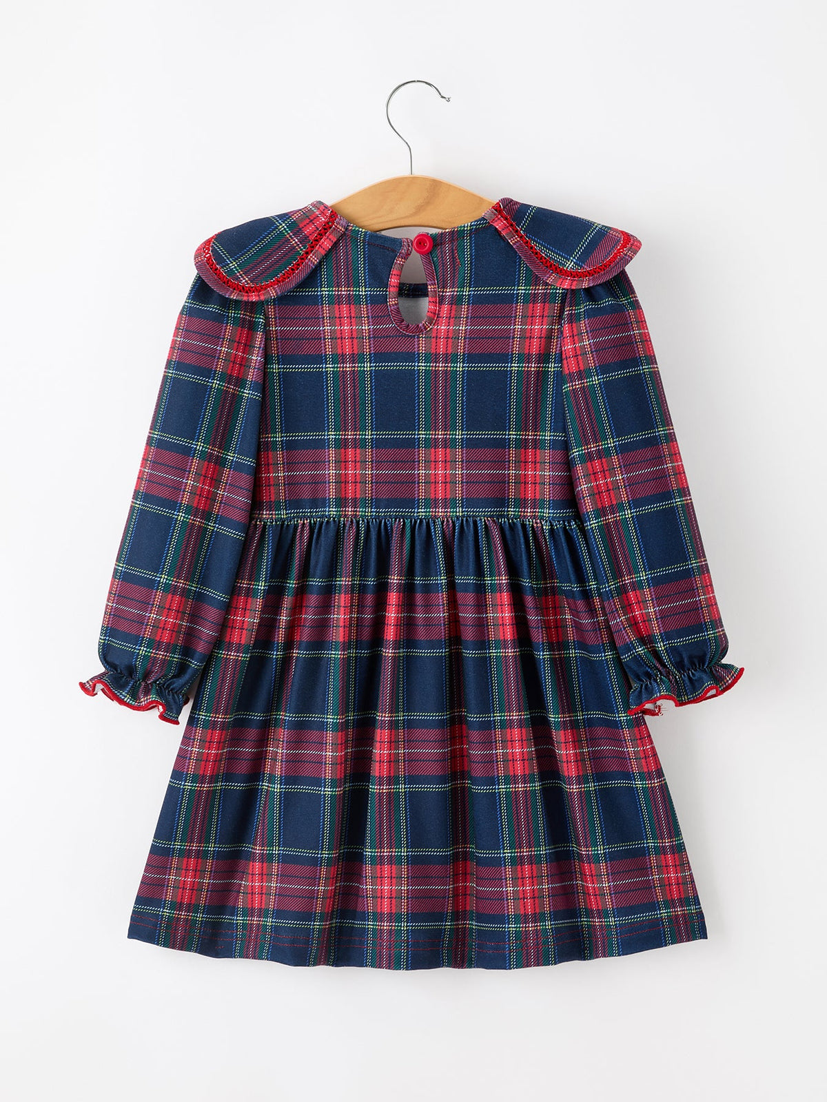 Polyester Blend Dress, Fall Plaid, Petal Collar, Puff Sleeve, Long by Rylee Faith Designs