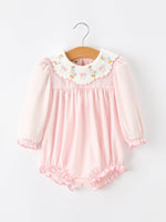 Polyester Spandex Romper, Duck Embroidered Ruffle Collar by Rylee Faith Designs