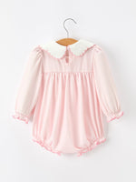 Polyester Spandex Romper, Duck Embroidered Ruffle Collar by Rylee Faith Designs