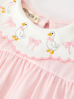 Polyester Spandex Romper, Duck Embroidered Ruffle Collar by Rylee Faith Designs
