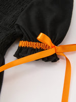 Girls Halloween Dog Pumpkin Embroidered Dress Puff Sleeve by Rylee Faith Designs