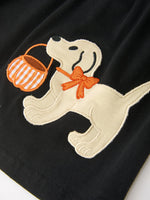 Girls Halloween Dog Pumpkin Embroidered Dress Puff Sleeve by Rylee Faith Designs