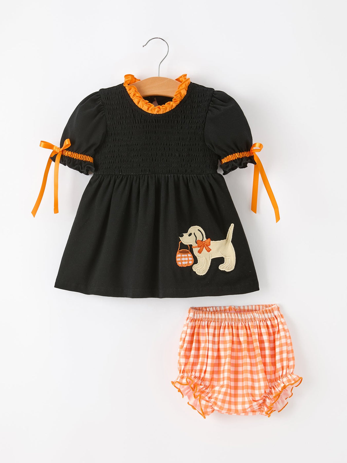 Girls Halloween Dog Pumpkin Black Bloomers Set by Rylee Faith Designs