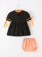 Girls Halloween Dog Pumpkin Black Bloomers Set by Rylee Faith Designs