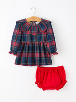 Plaid Romper, Petal Collar Puff Sleeve Bloomer by Rylee Faith Designs