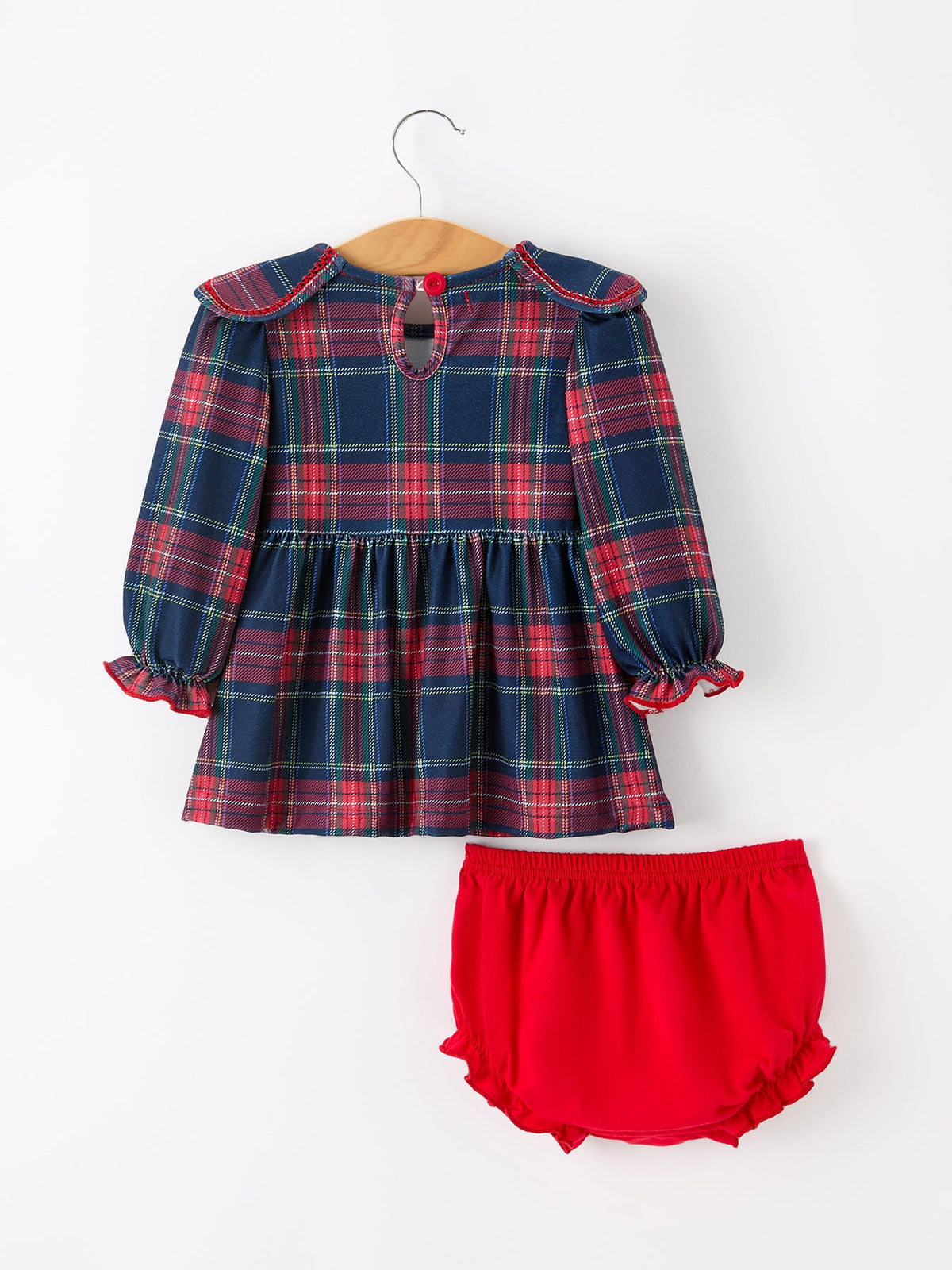 Plaid Romper, Petal Collar Puff Sleeve Bloomer by Rylee Faith Designs