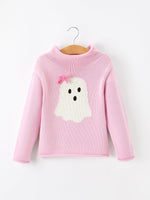 Girls Ghost Bow Knit Sweater Halloween Cute Embroidered Pullover by Rylee Faith Designs
