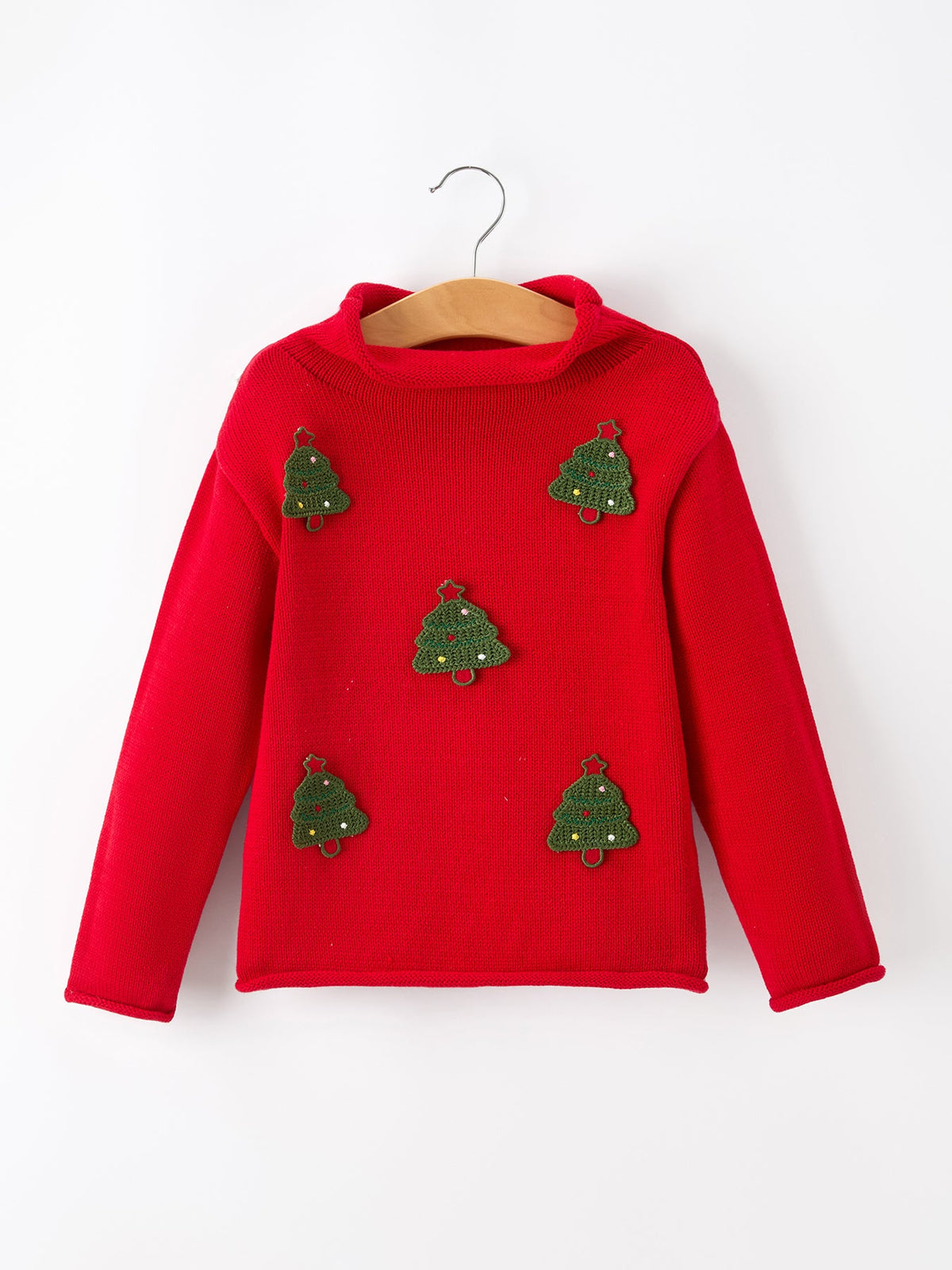 Baby Girl Christmas Red Knit Sweater with Embroidered Tree Appliqué by Rylee Faith Designs