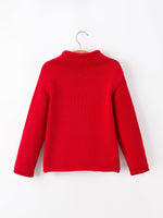 Baby Girl Christmas Red Knit Sweater with Embroidered Tree Appliqué by Rylee Faith Designs
