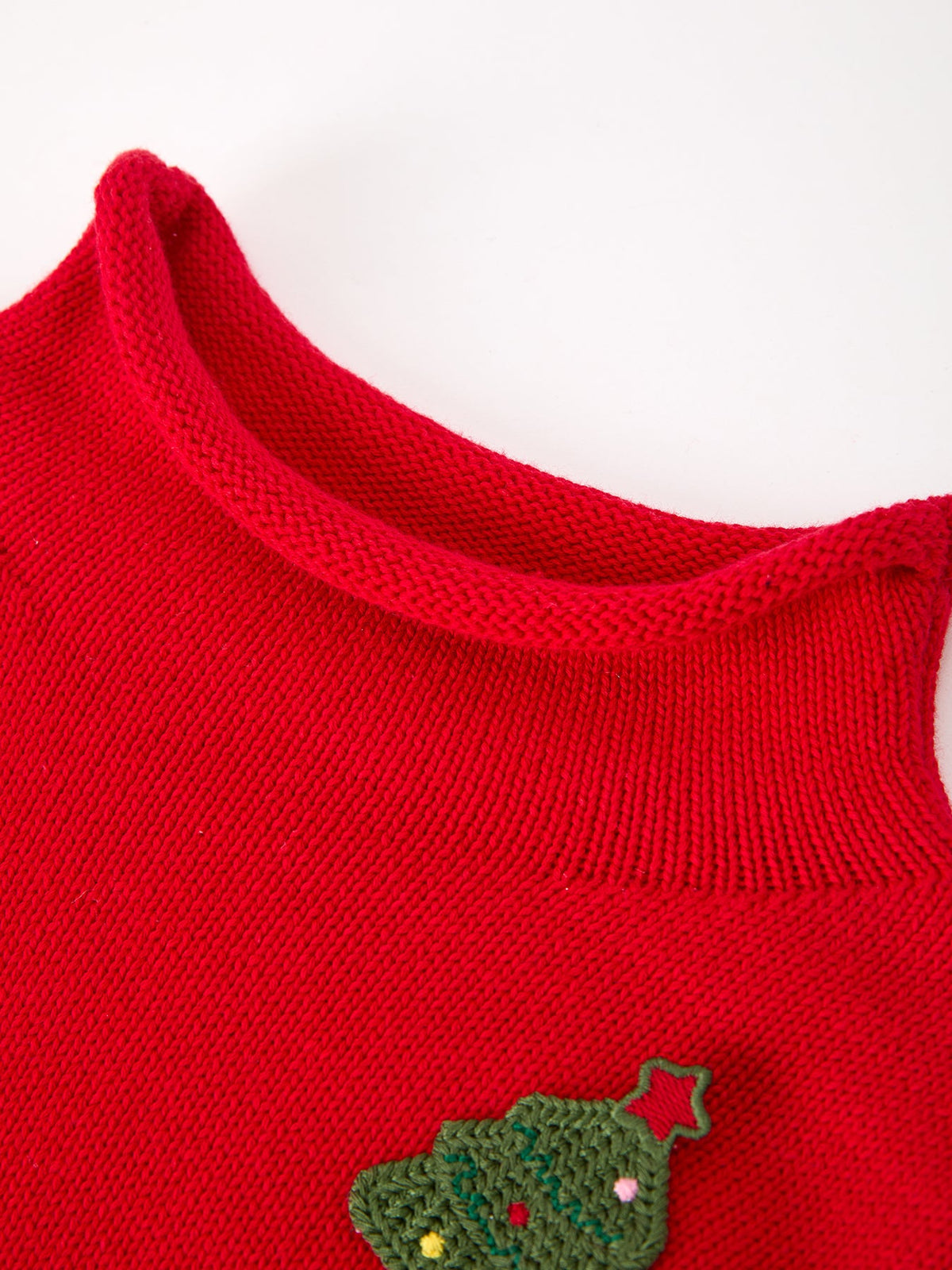 Baby Girl Christmas Red Knit Sweater with Embroidered Tree Appliqué by Rylee Faith Designs
