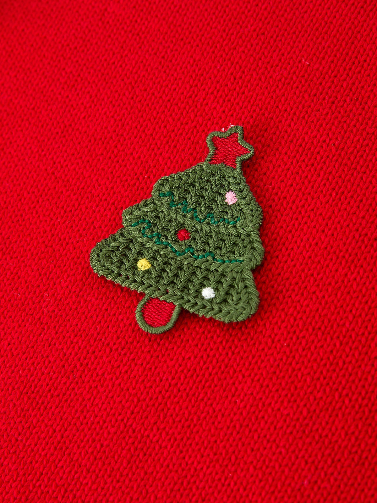 Baby Girl Christmas Red Knit Sweater with Embroidered Tree Appliqué by Rylee Faith Designs