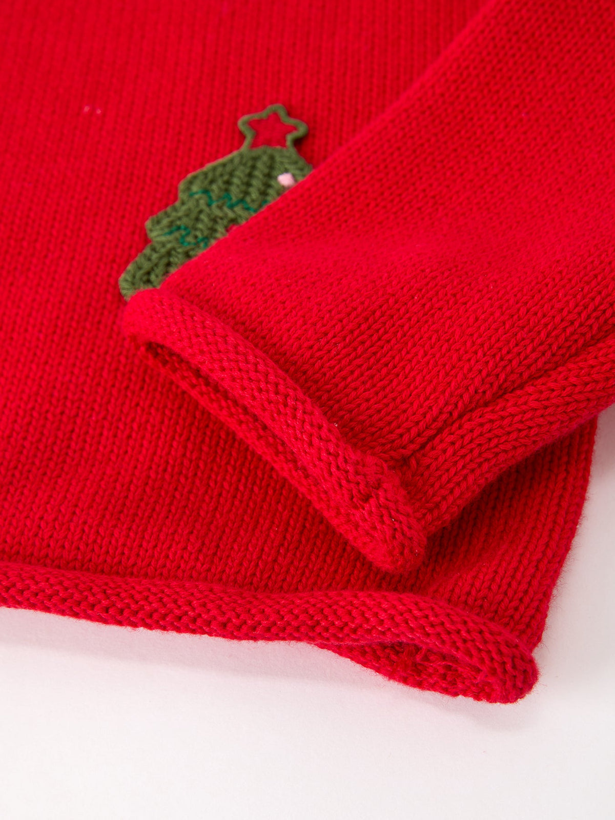 Baby Girl Christmas Red Knit Sweater with Embroidered Tree Appliqué by Rylee Faith Designs