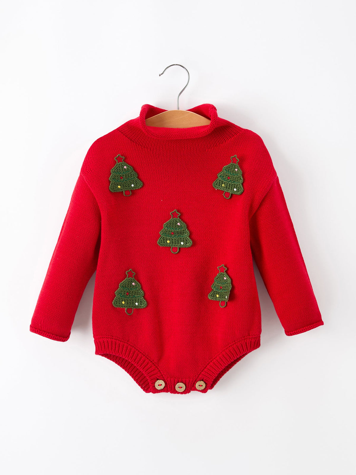Baby Girls Christmas Red Knit Tree Appliqué Romper by Rylee Faith Designs