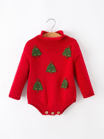 Baby Girls Christmas Red Knit Tree Appliqué Romper by Rylee Faith Designs