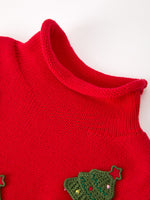Baby Girls Christmas Red Knit Tree Appliqué Romper by Rylee Faith Designs
