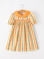 Polyester Spandex Girls Dress, Floral Stripe Petals Collar Smocked by Rylee Faith Designs
