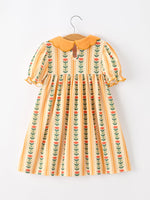 Polyester Spandex Girls Dress, Floral Stripe Petals Collar Smocked by Rylee Faith Designs
