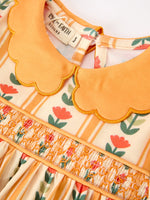 Polyester Spandex Girls Dress, Floral Stripe Petals Collar Smocked by Rylee Faith Designs
