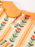 Polyester Spandex Girls Dress, Floral Stripe Petals Collar Smocked by Rylee Faith Designs
