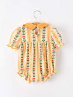 Polyester Spandex Romper, Floral Stripe, Petals Collar by Rylee Faith Designs