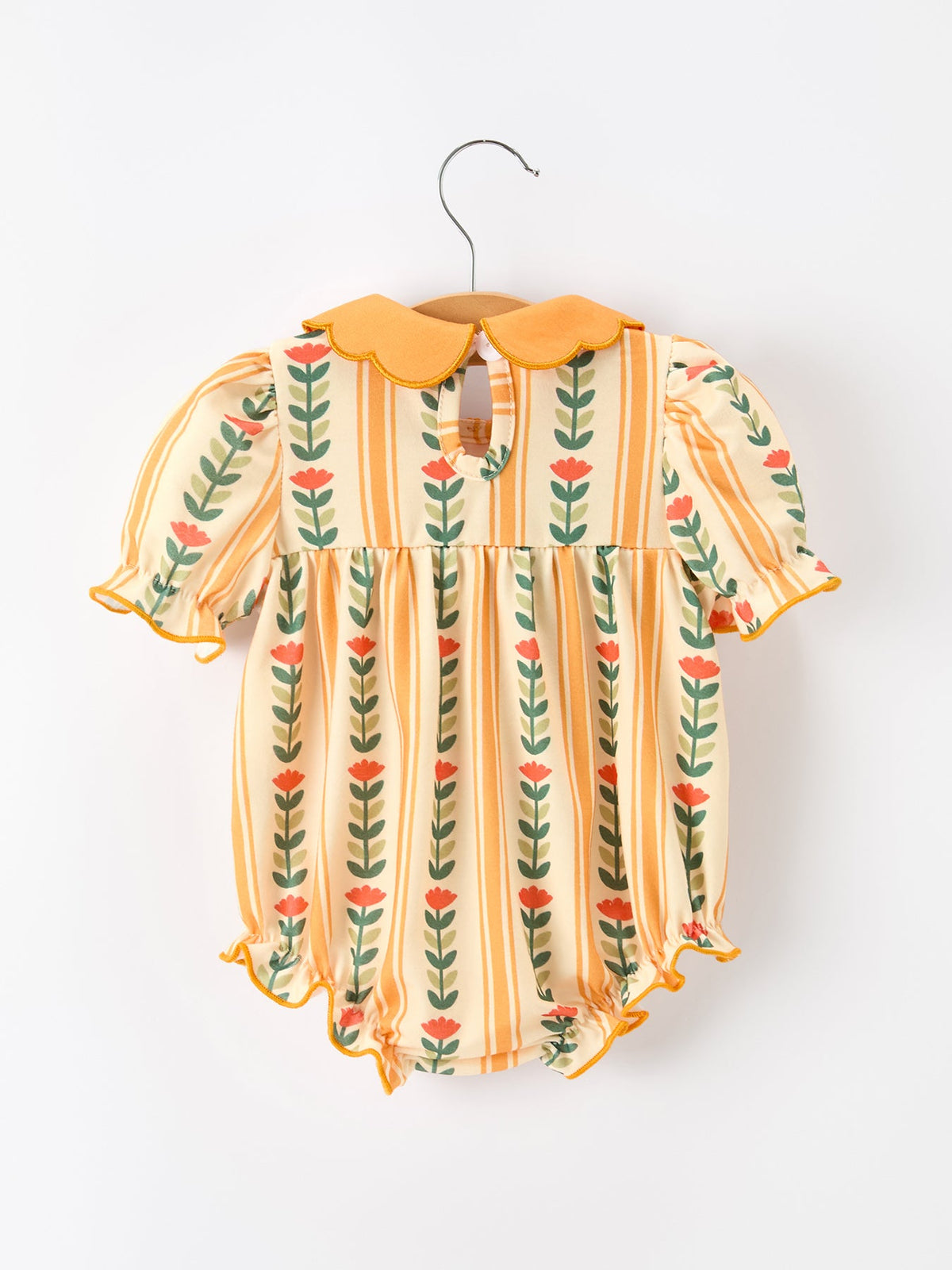 Polyester Spandex Romper, Floral Stripe, Petals Collar by Rylee Faith Designs