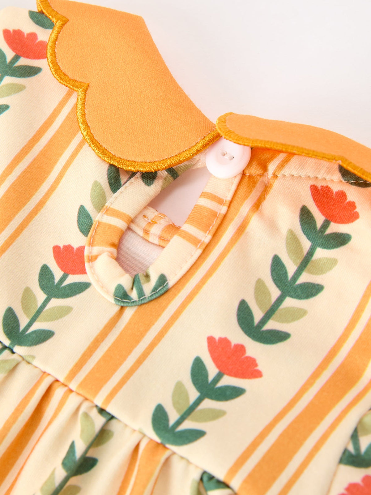 Polyester Spandex Romper, Floral Stripe, Petals Collar by Rylee Faith Designs