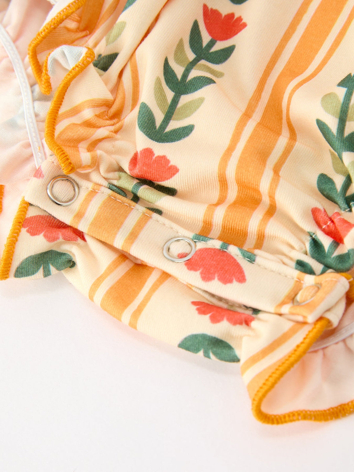Polyester Spandex Romper, Floral Stripe, Petals Collar by Rylee Faith Designs