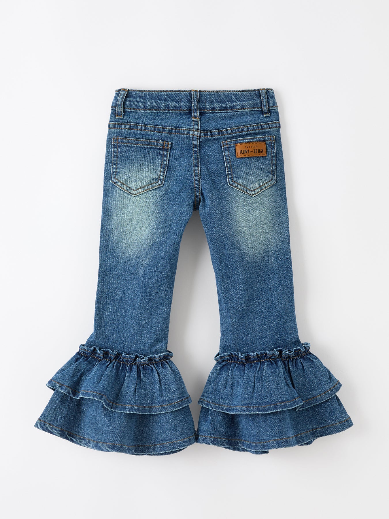 Girls Denim Ruffle Bell Bottom Leggings