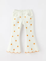 Girls Pumpkin Embroidered Wide-Leg Pants Fall Scallop Hem Casual Pants by Rylee Faith Designs