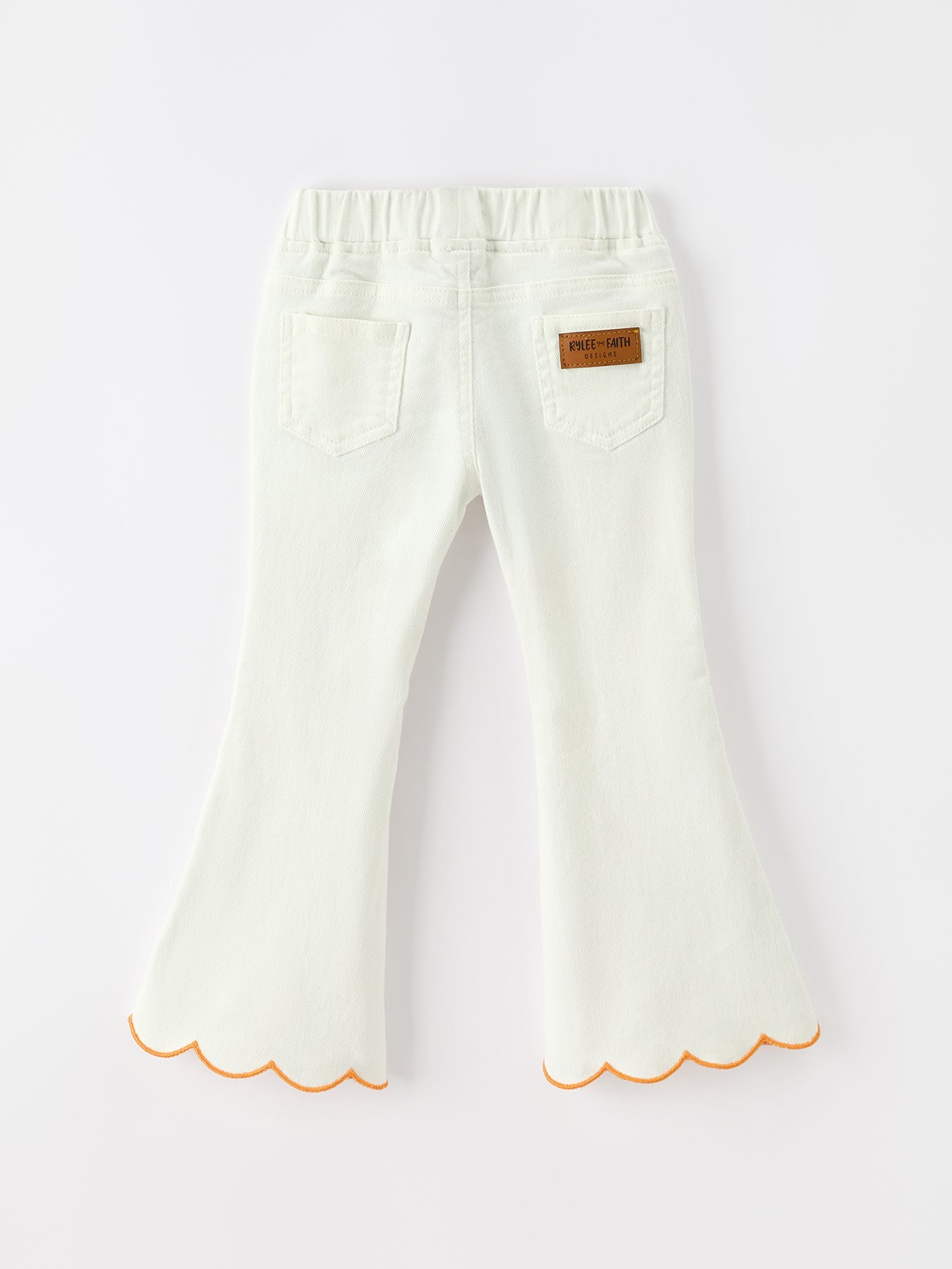 Girls Pumpkin Embroidered Wide-Leg Pants Fall Scallop Hem Casual Pants by Rylee Faith Designs