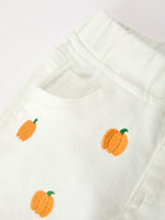 Girls Pumpkin Embroidered Wide-Leg Pants Fall Scallop Hem Casual Pants by Rylee Faith Designs