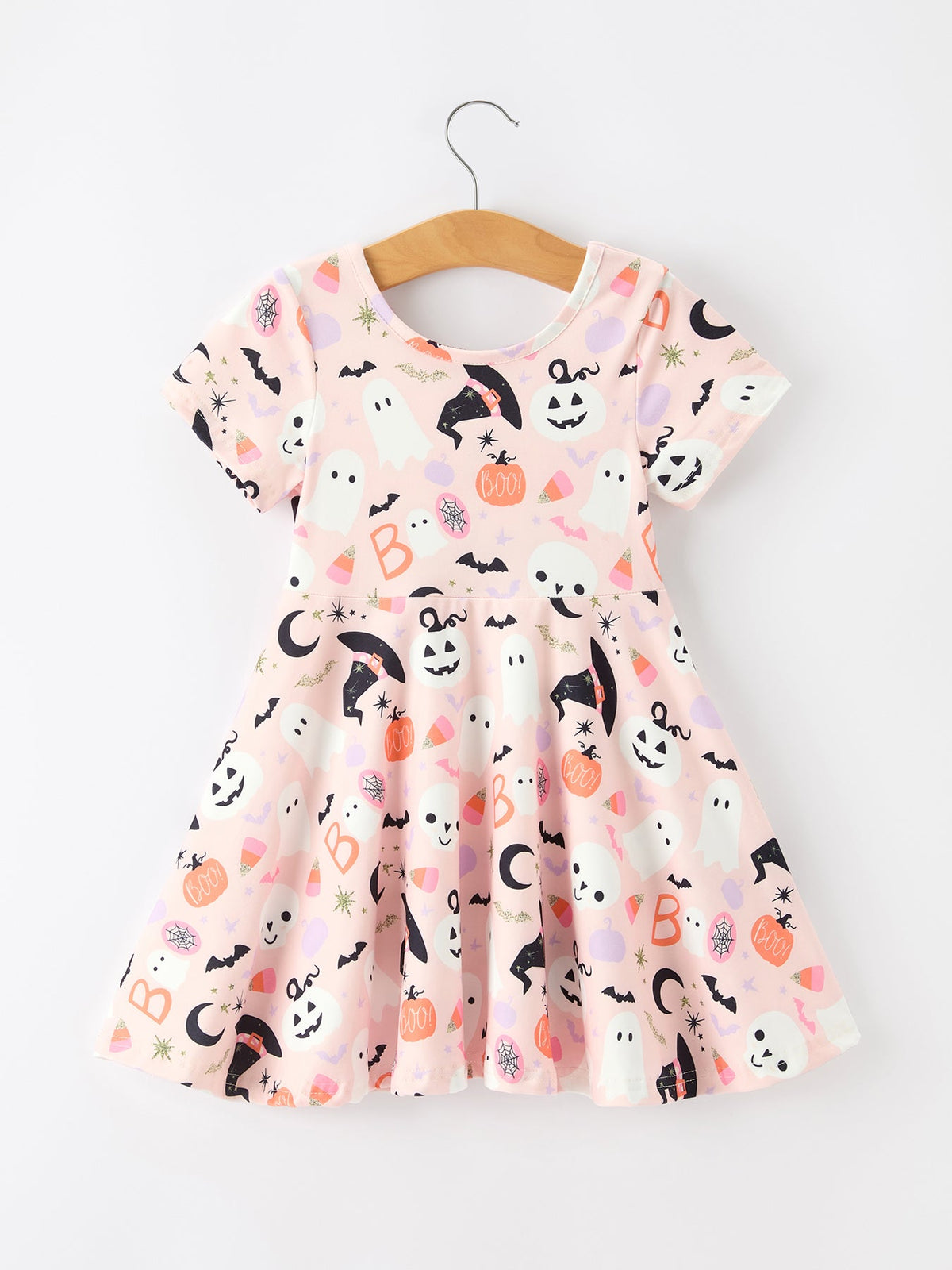 Polyester Spandex Halloween Ghost Girl Twirl Dress, Short-sleeved by Rylee Faith Designs