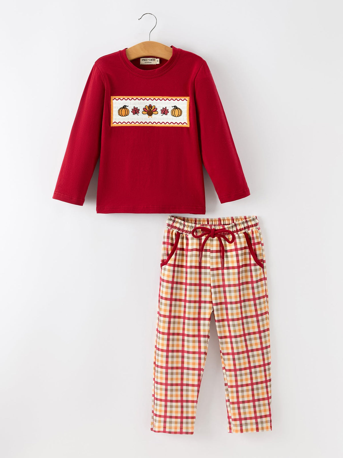 Boy Thanksgiving Pumpkin Turkey Maple Leaf Outfit Set by Rylee Faith Designs