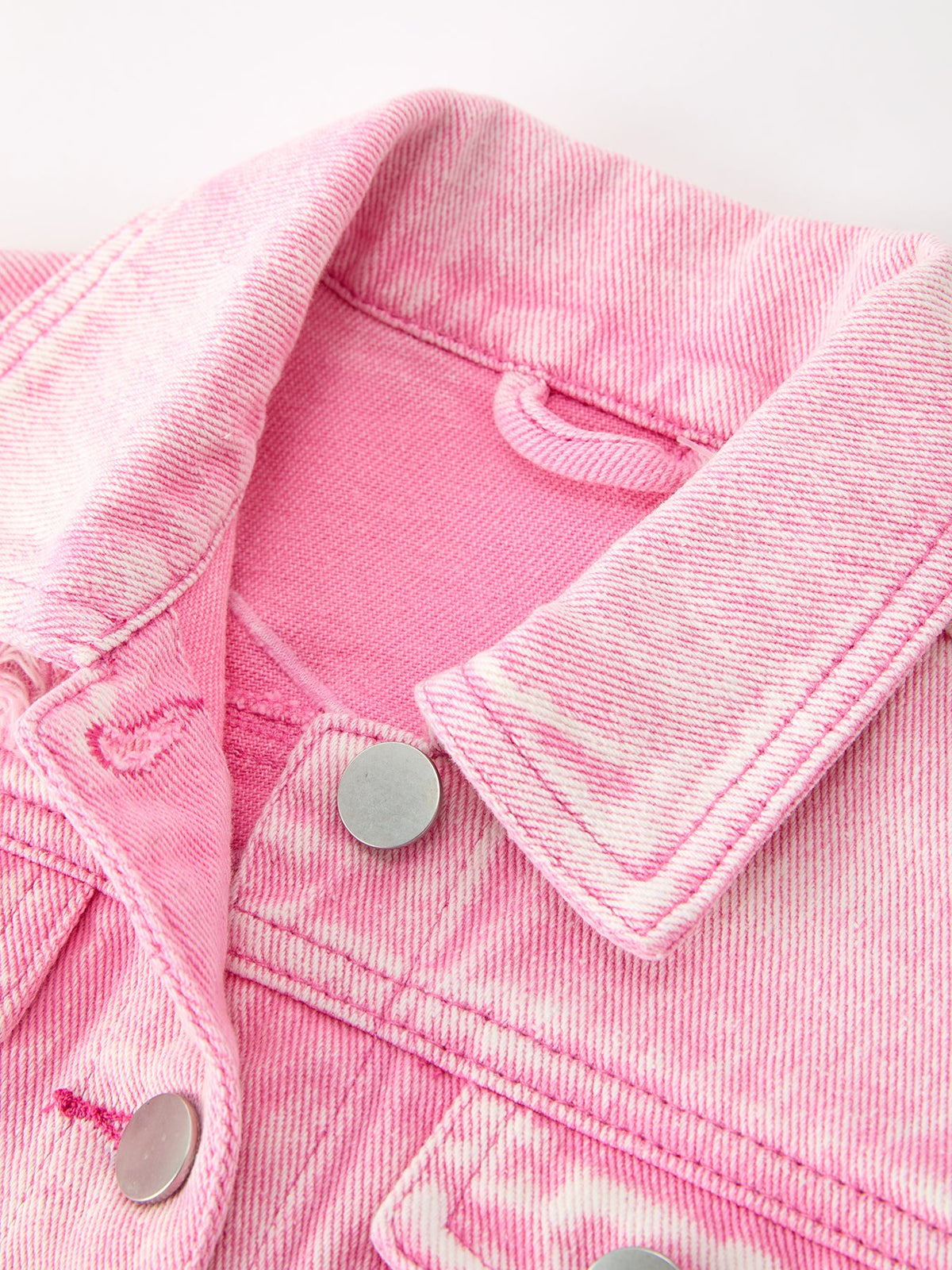Girls Pink Denim Jacket with Lace Bow Back Detail by Rylee Faith Designs