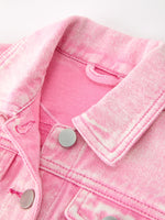 Girls Pink Denim Jacket with Lace Bow Back Detail by Rylee Faith Designs