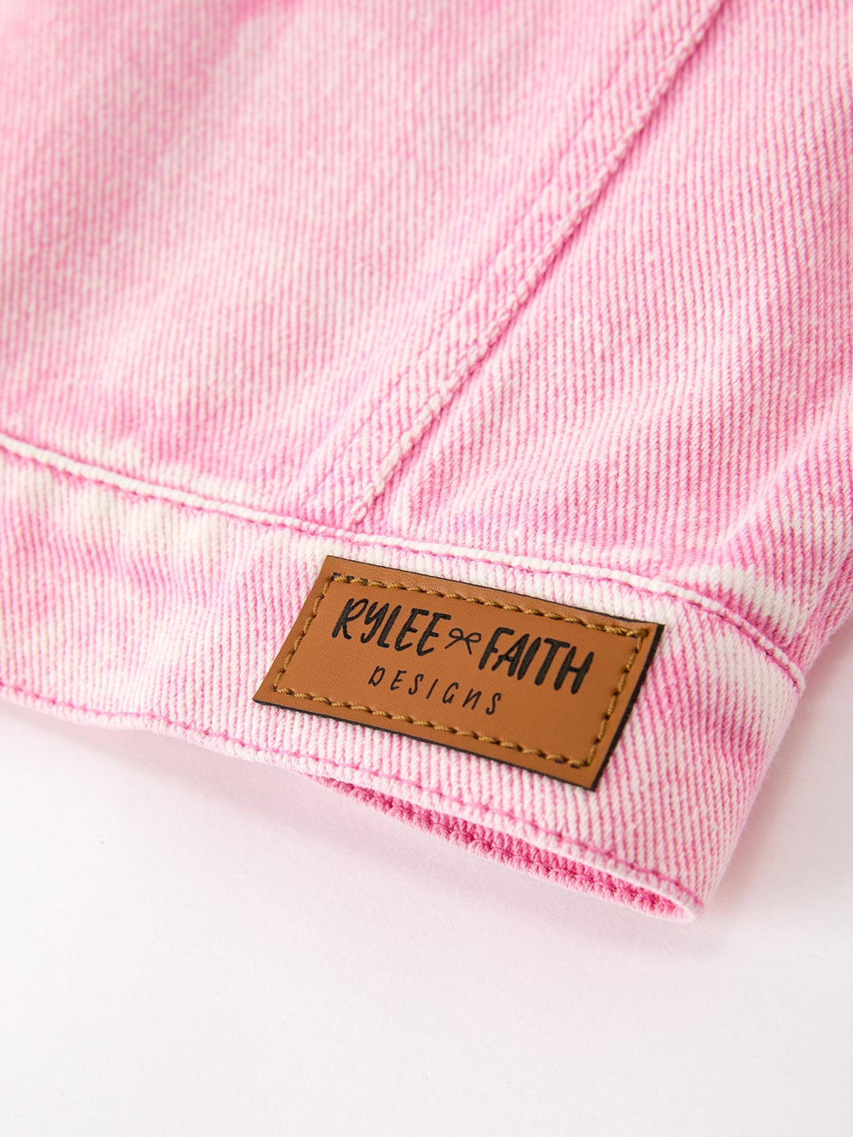 Girls Pink Denim Jacket with Lace Bow Back Detail by Rylee Faith Designs