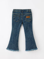 Girls Pumpkin Embroidered Flare Jeans, Fringe Hem by Rylee Faith Designs