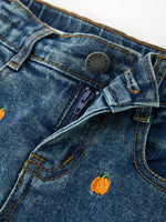 Girls Pumpkin Embroidered Flare Jeans, Fringe Hem by Rylee Faith Designs