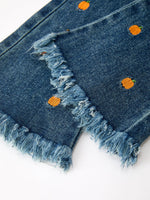 Girls Pumpkin Embroidered Flare Jeans, Fringe Hem by Rylee Faith Designs